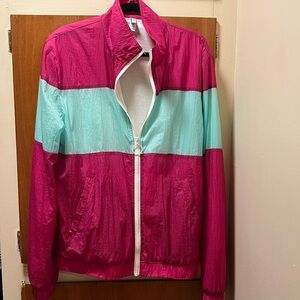 American Apparel Fuchsia Light Blue Jacket 80s Style Windbreaker